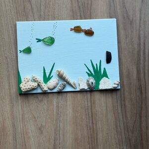 HANDMADE Seashell and Glass Art Canvas